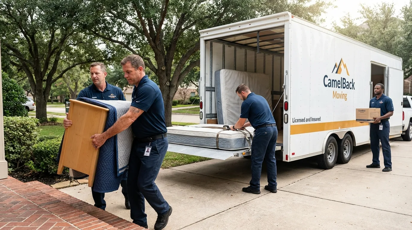 Crew loading residential truck for cross-state move from Suffolk, VA